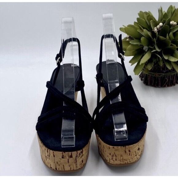 Jil Sander Designer Wood Cork Black Suede Ankle Strap Wedge Sandal Sz 36.5/6 - Picture 3 of 14